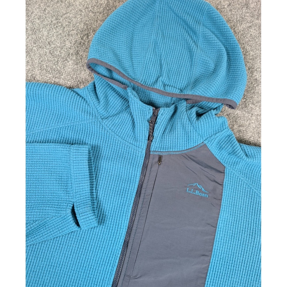 LL Bean Pathfinder Performance Fleece Jacket Mens 2XL Teal Blue Full Zip Waffle